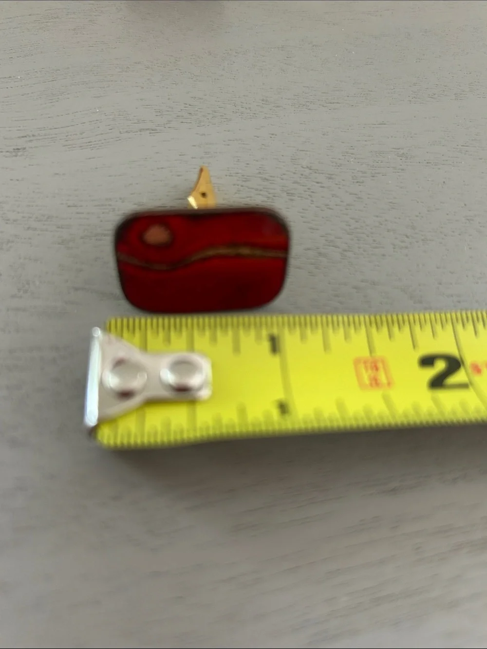 Vintage Mid Century Enamel Red Rectangular Cuff Links, Signed
